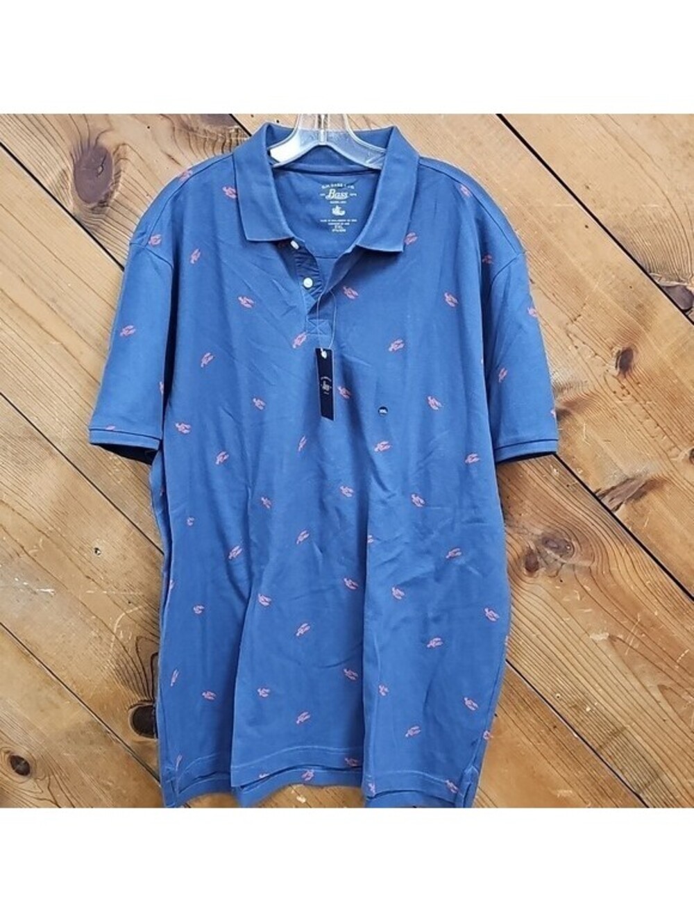 G.H. Bass Polo Shirt Men’s 2XL Blue Lobster Print Short Sleeve NWT Coastal